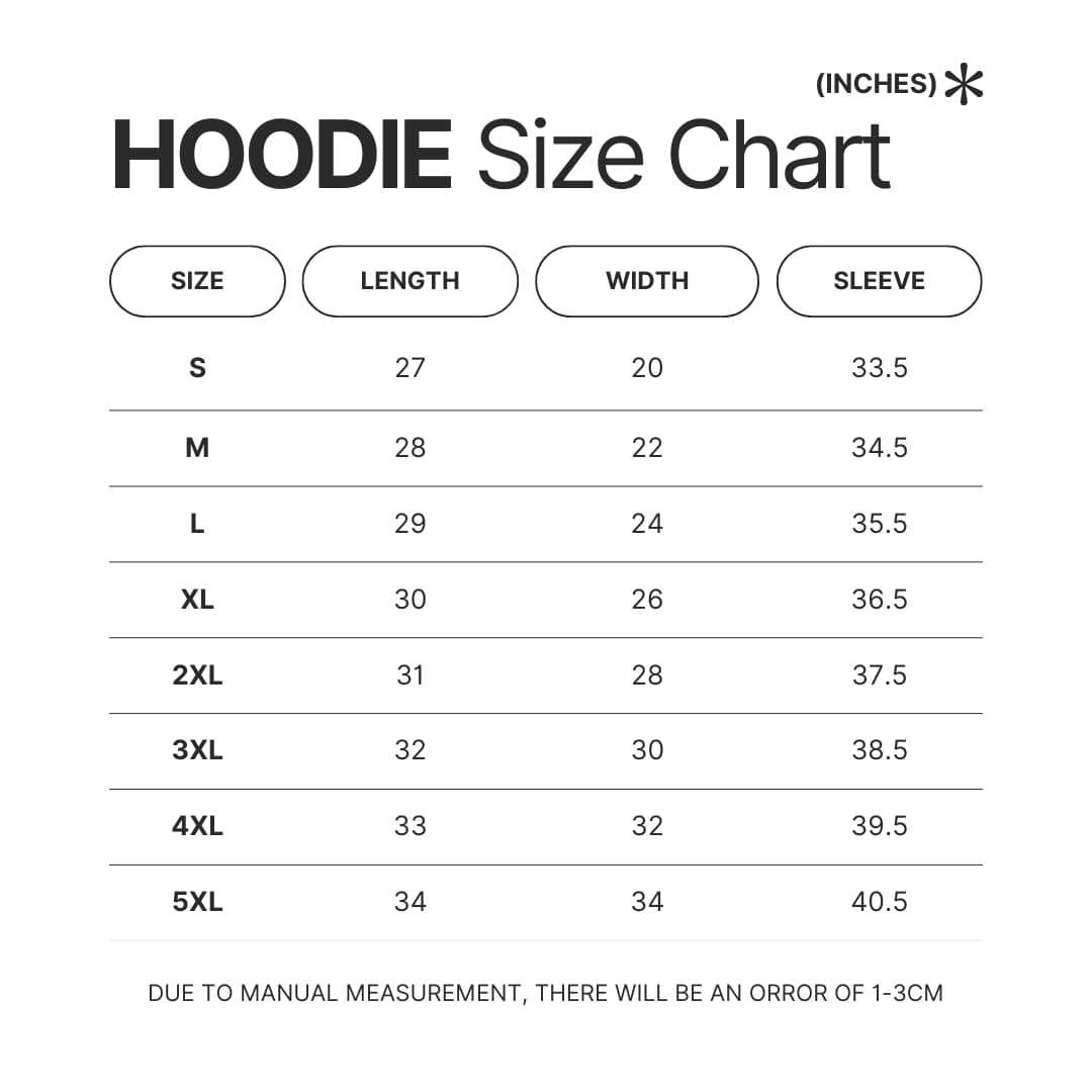 Hoodie Size Chart - Jujutsu Kaisen AU Store