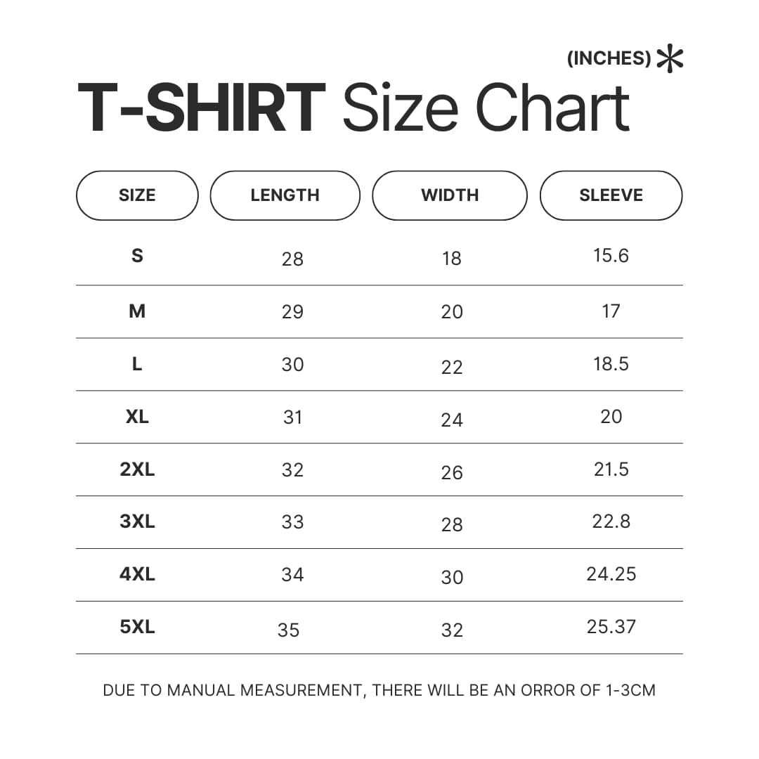 T shirt Size Chart - Jujutsu Kaisen AU Store