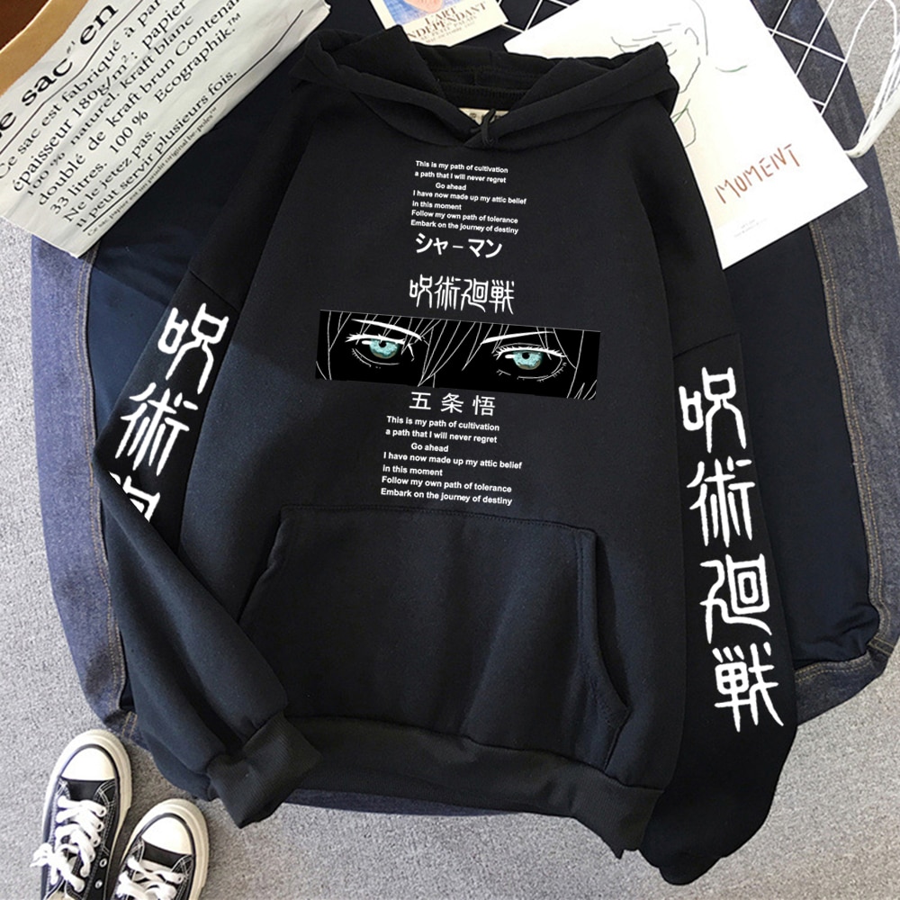 Anime Jujutsu Kaisen Gojo Satoru Comics Eyes Hoodie Men Fashion Hip Hop Streetwear Pullover Tops Loose - Jujutsu Kaisen AU Store