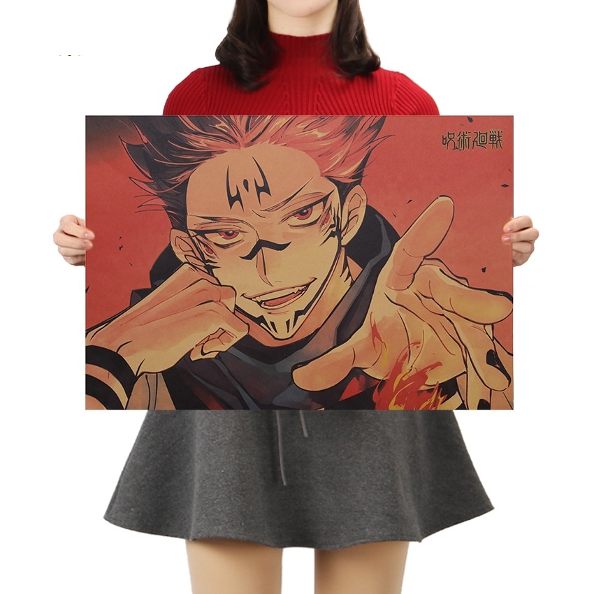 TIE LER Classic Kraft Paper Poster Jujutsu Kaisen Series Anime Character Poster Bar Cafe Interior Decoration 6 - Jujutsu Kaisen AU Store