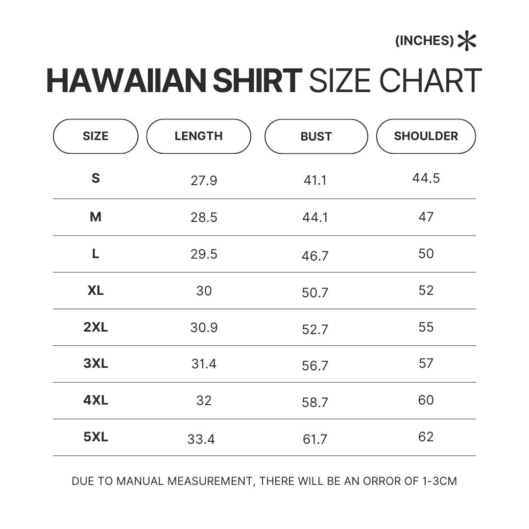 Hawaiian Shirt Size Chart - Jujutsu Kaisen AU Store