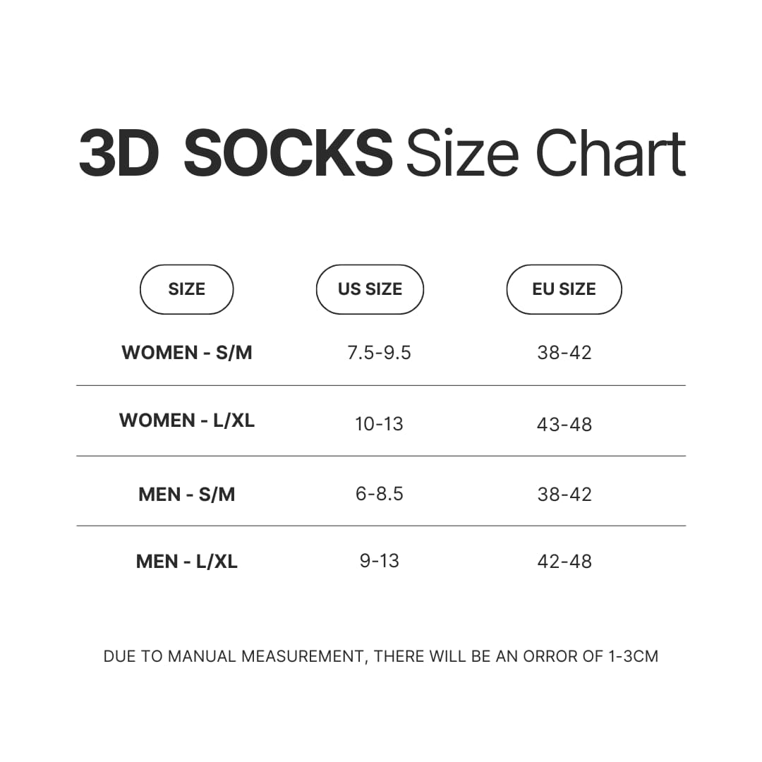 3D Socks Size Chart - Jujutsu Kaisen AU Store