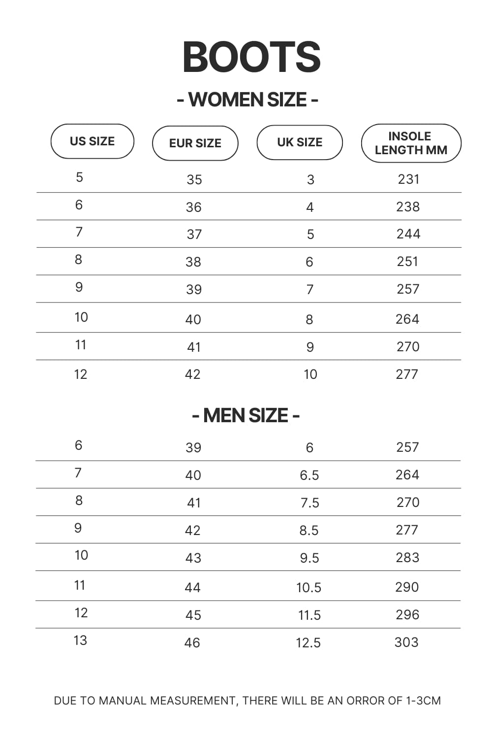 Boots Size Chart 1 - Jujutsu Kaisen AU Store