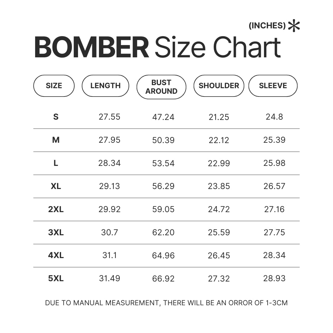 Bomber Size Chart - Jujutsu Kaisen AU Store