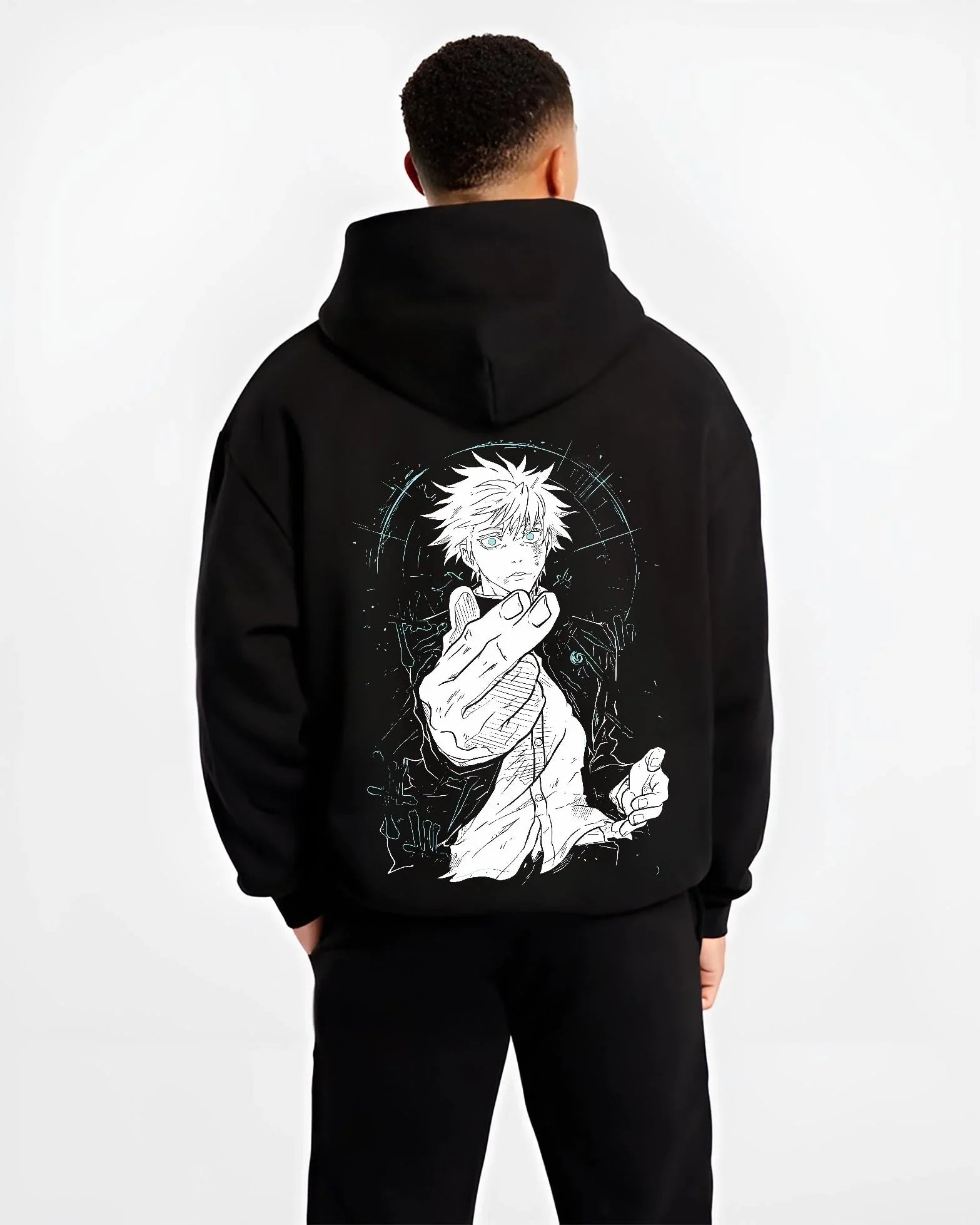 GOJODE B.black hoodie male back view - Jujutsu Kaisen AU Shop