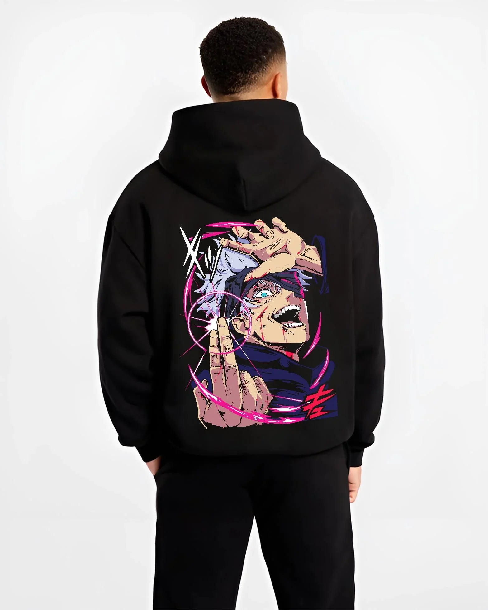 GOJOS6 B.black hoodie male back view - Jujutsu Kaisen AU Shop