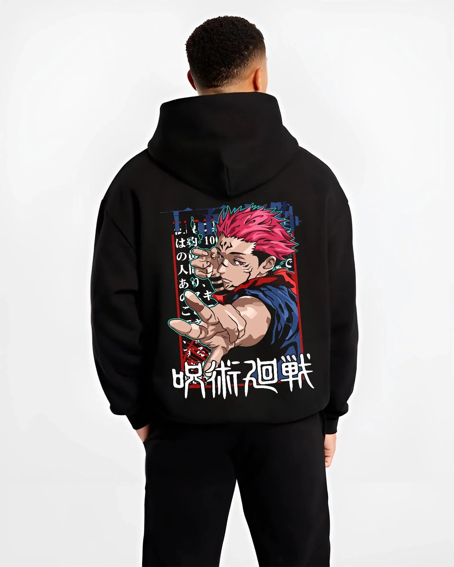ITADPHR B.black hoodie male back view - Jujutsu Kaisen AU Shop