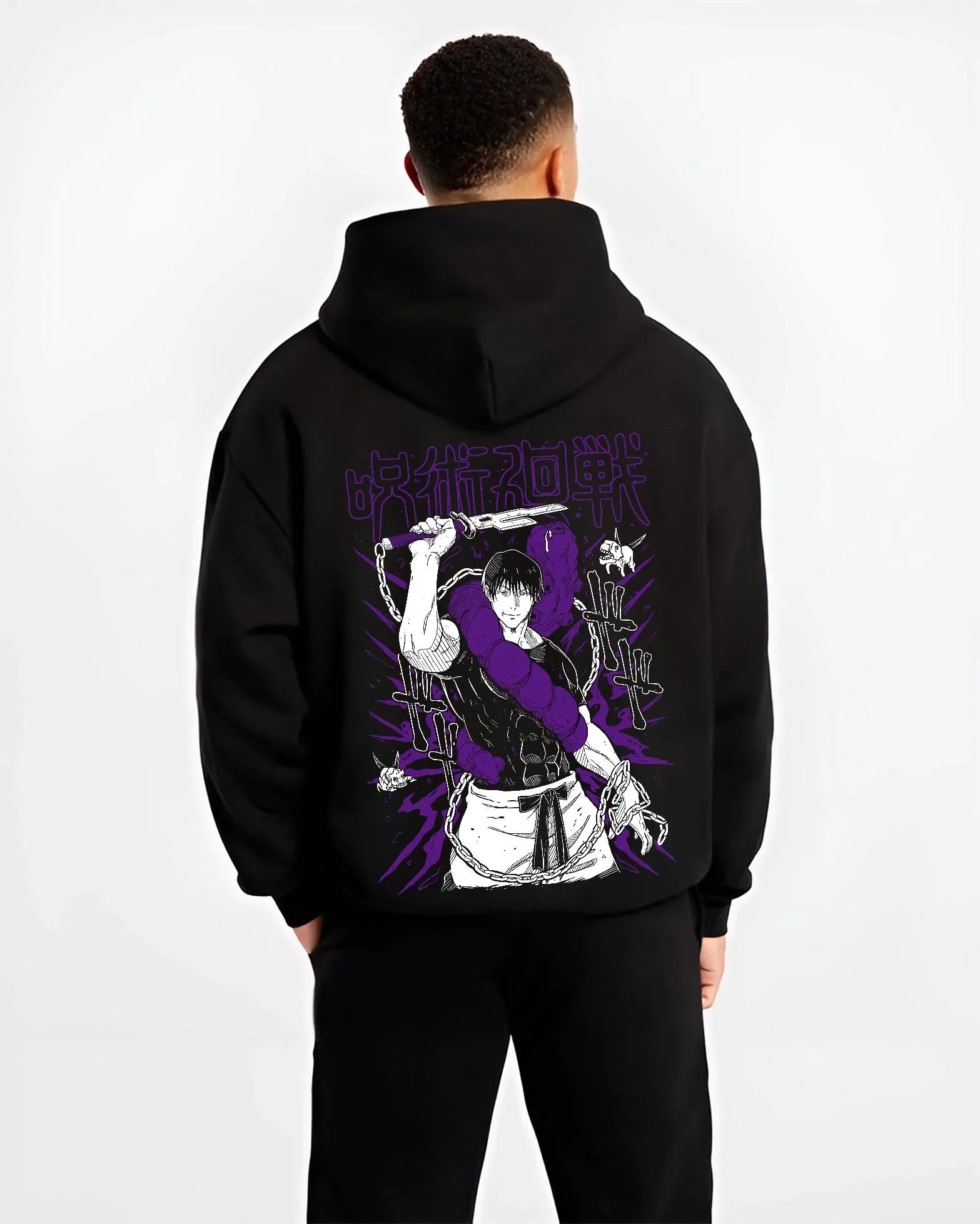 JJKCSP B.black hoodie male back view - Jujutsu Kaisen AU Shop