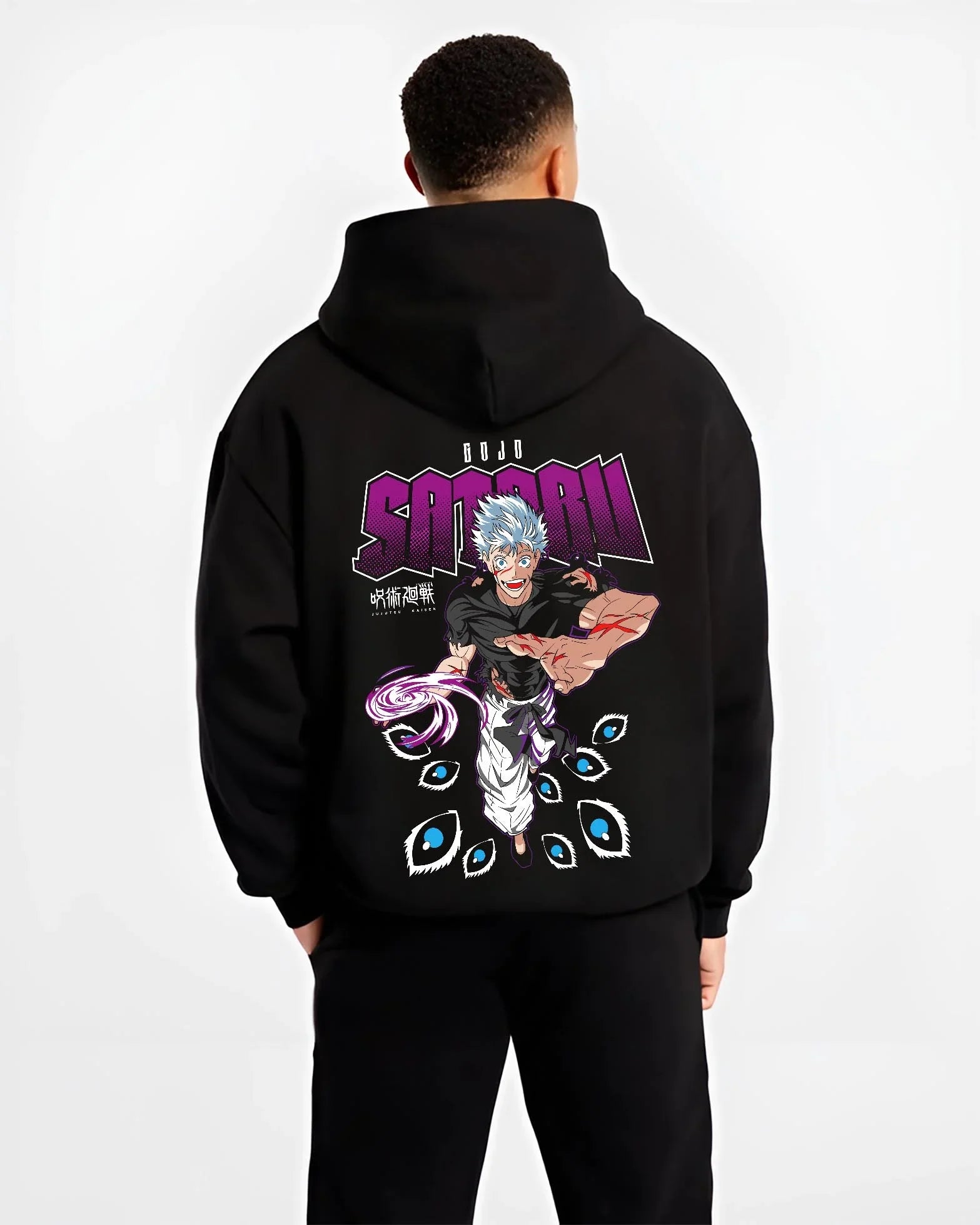 JJKDOM B.black hoodie male back view - Jujutsu Kaisen AU Shop