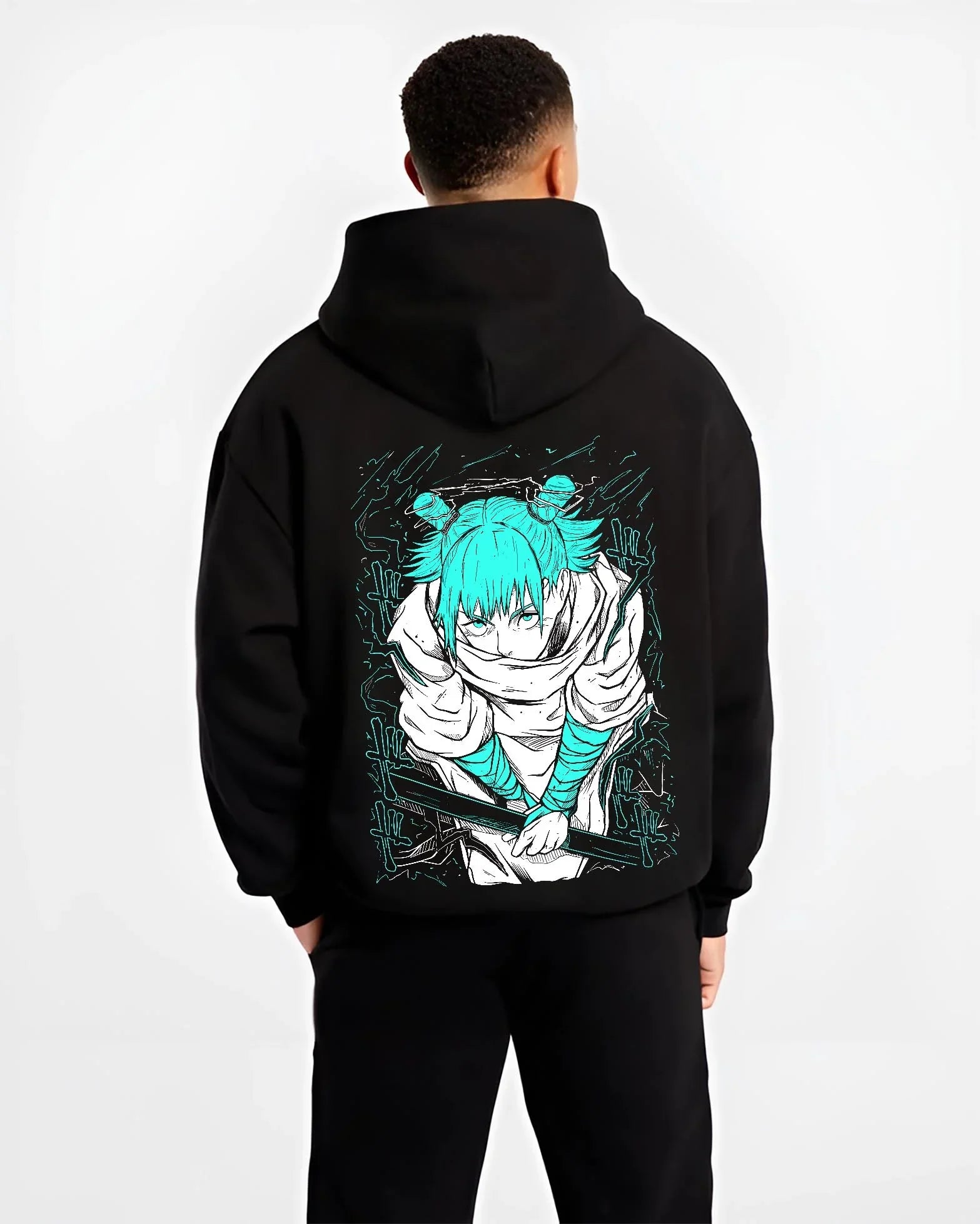 JJKLOGO B.black hoodie male back view - Jujutsu Kaisen AU Shop