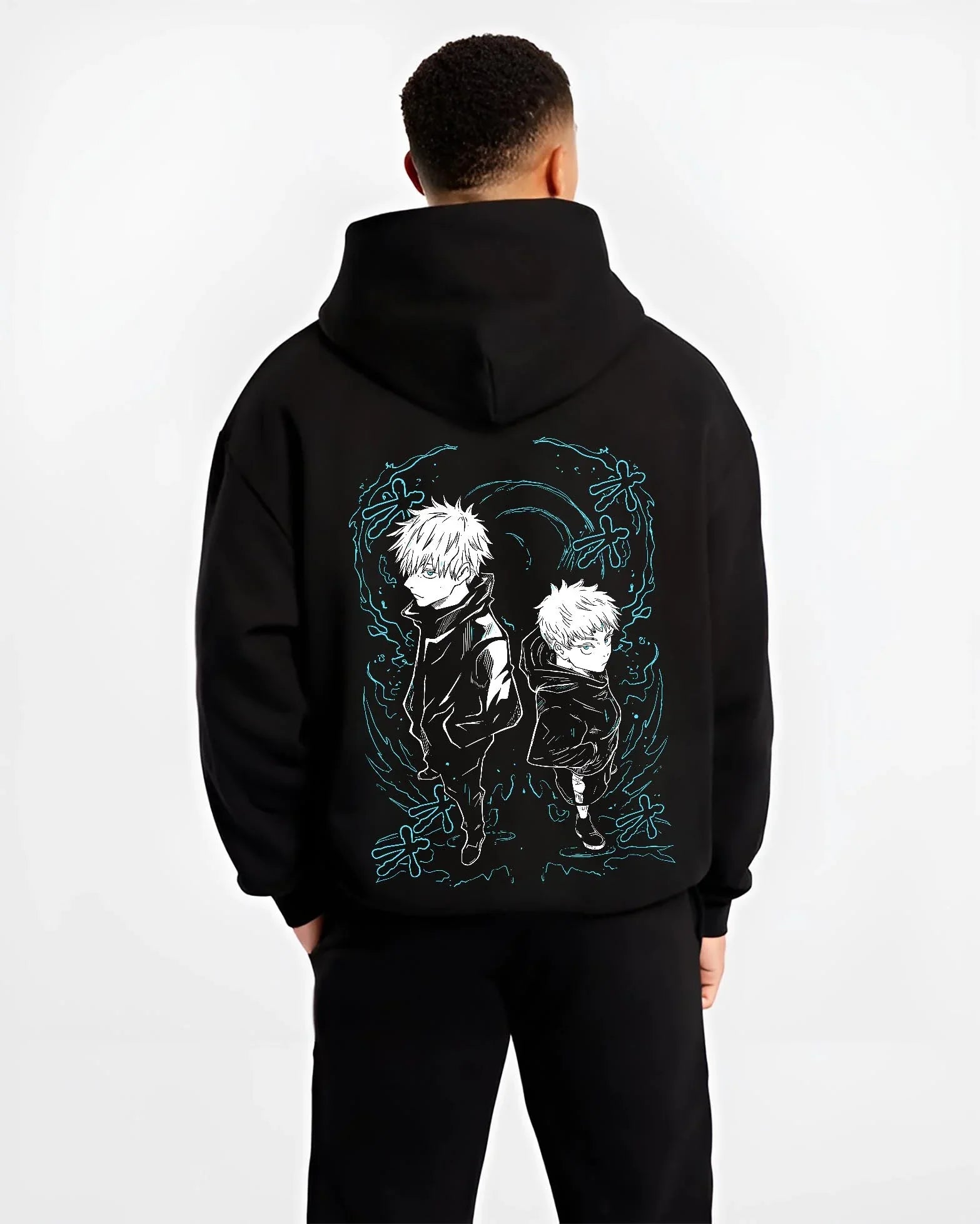 JJKLOG B.black hoodie male back view - Jujutsu Kaisen AU Shop