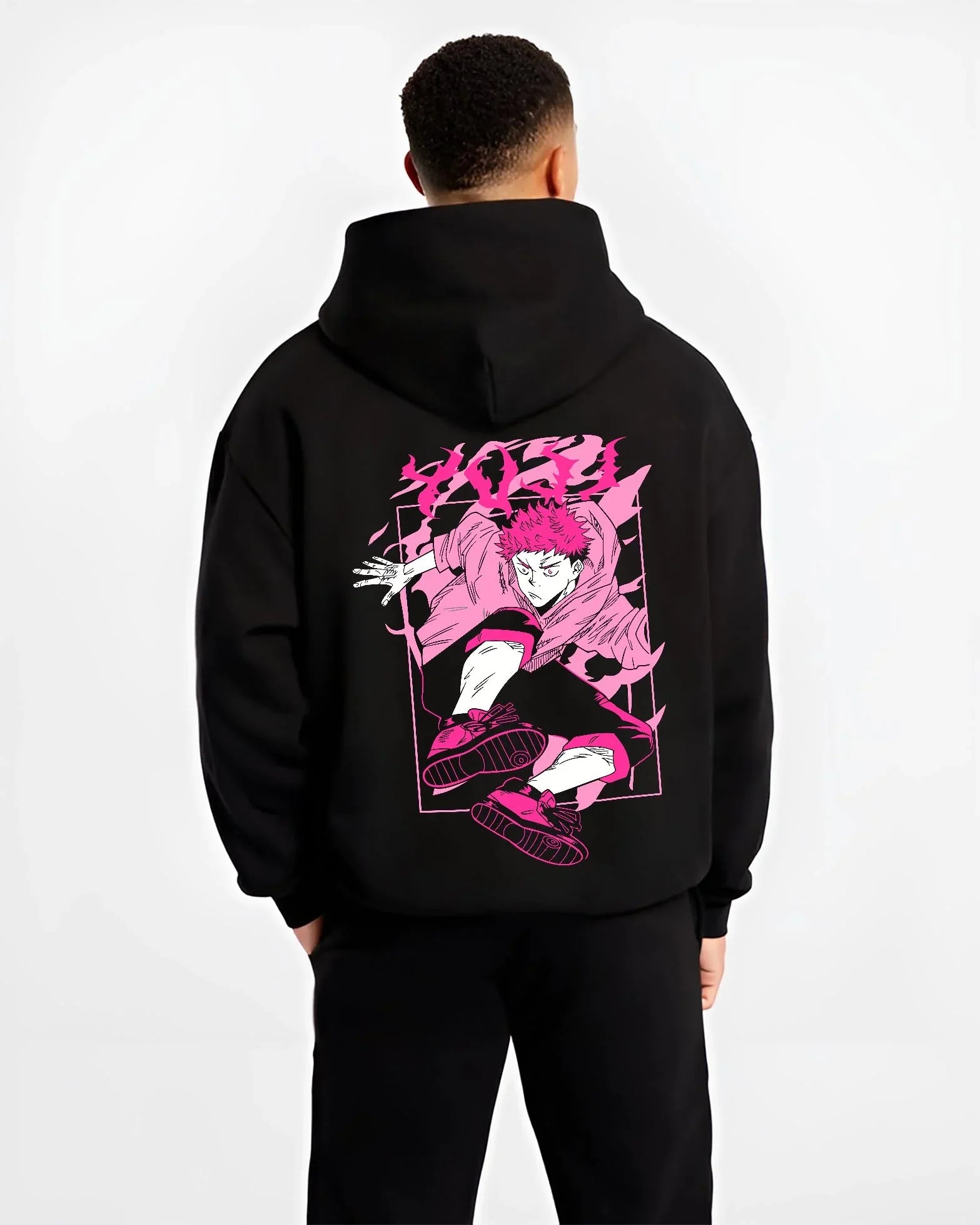 JJKSUK B.black hoodie male back view - Jujutsu Kaisen AU Shop