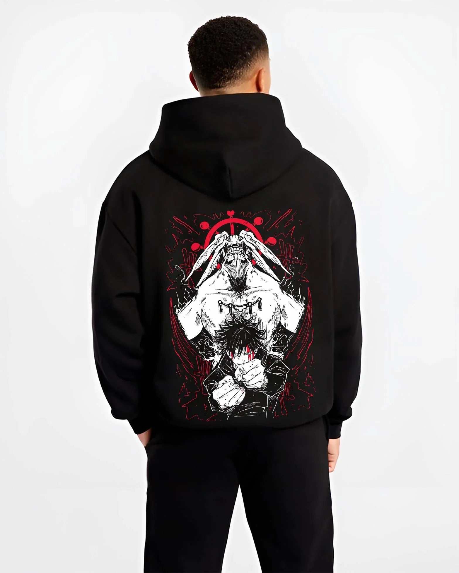 MAHORG B.black hoodie male back view - Jujutsu Kaisen AU Shop