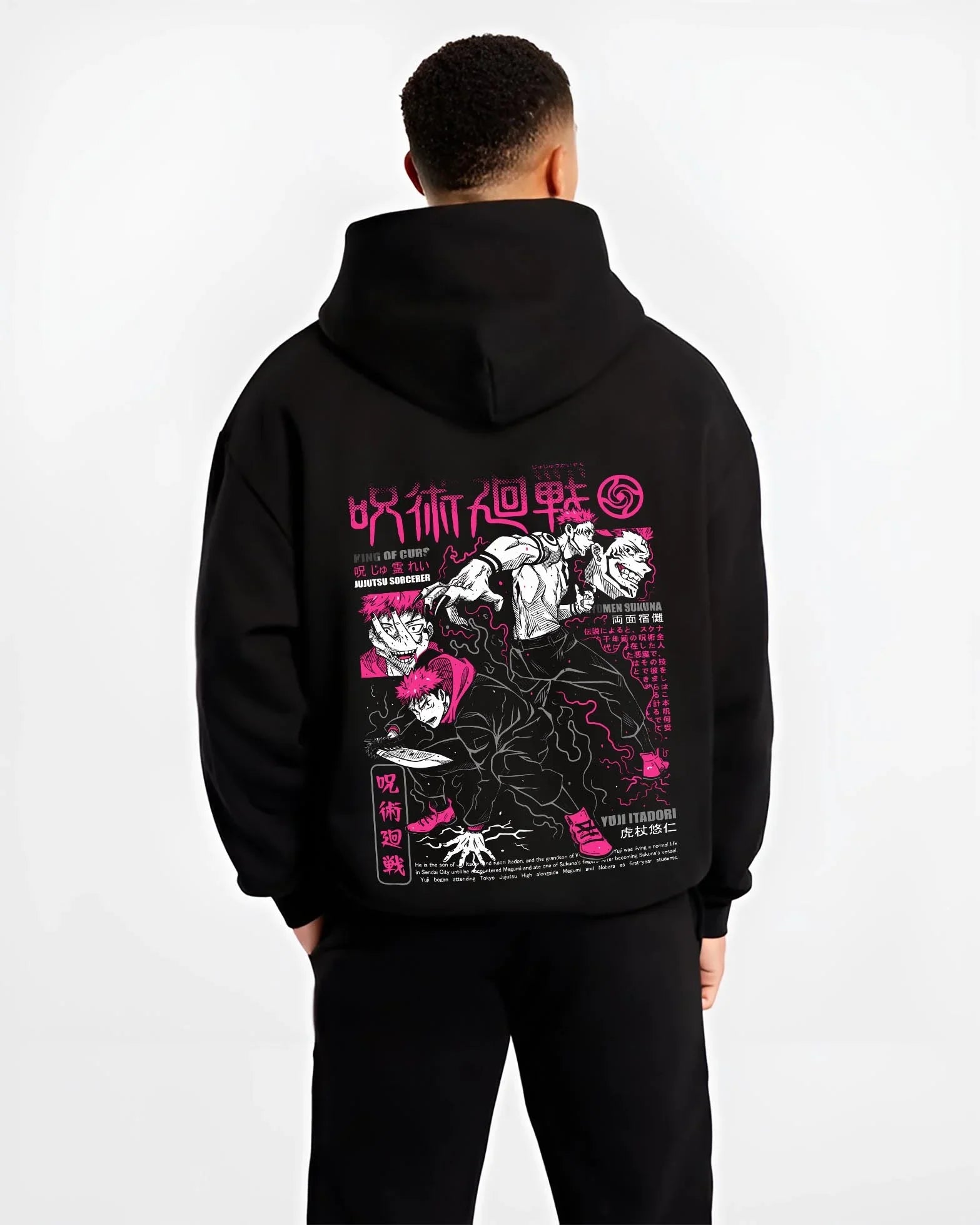 MAKZEN B.black hoodie male back view - Jujutsu Kaisen AU Shop