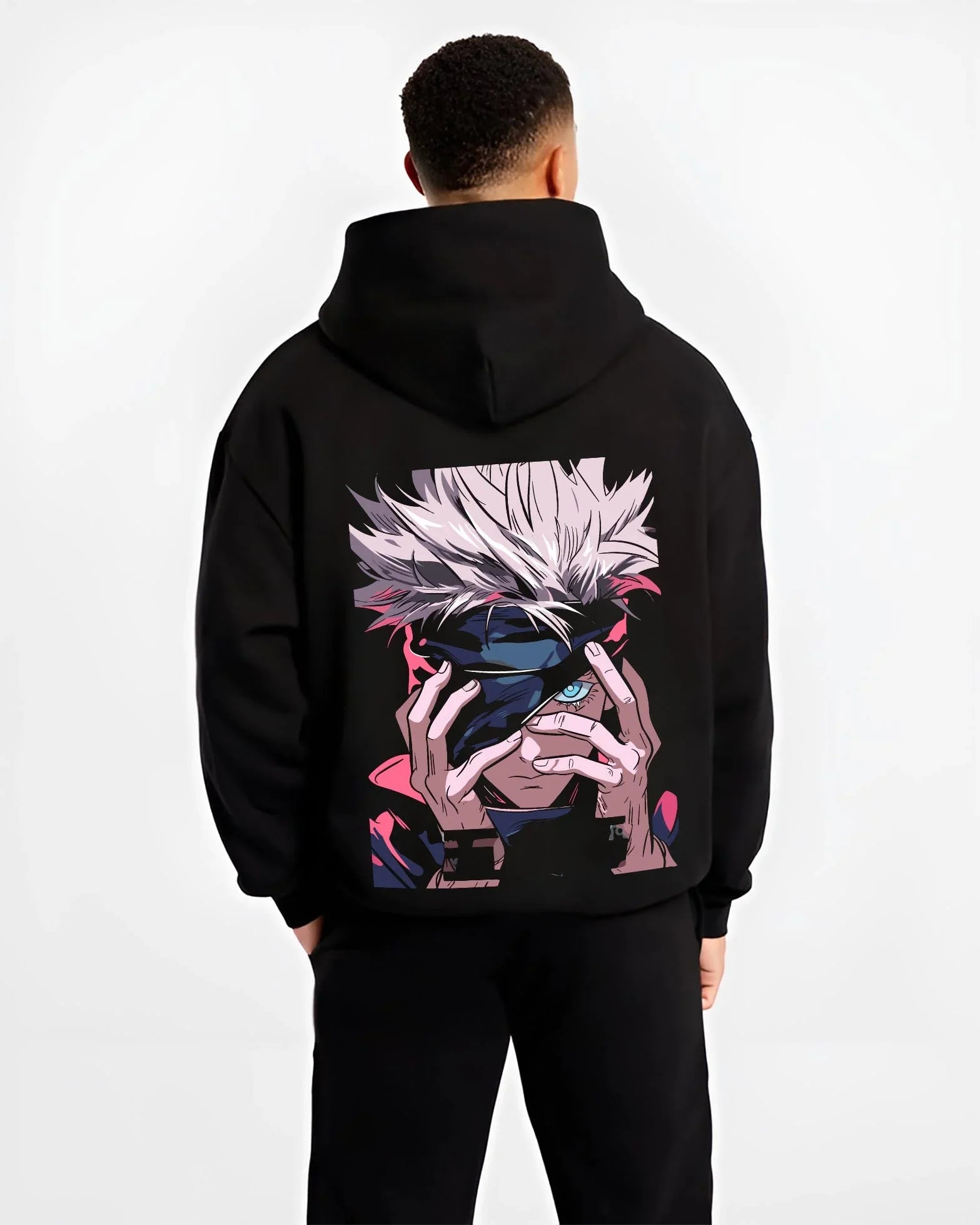 MECHAM B.black hoodie male back view - Jujutsu Kaisen AU Shop