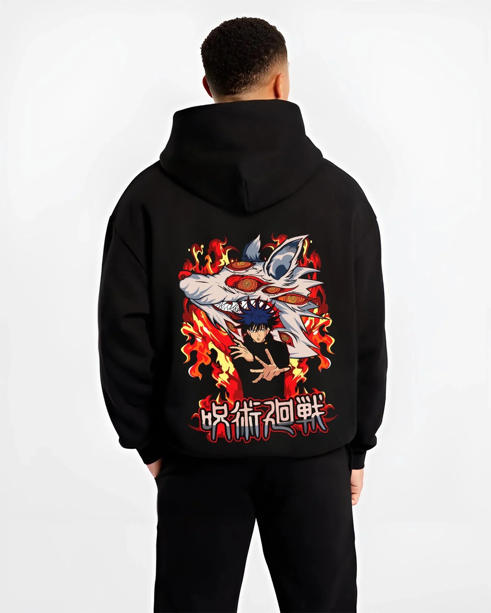 MEGCBT B.black hoodie male back view - Jujutsu Kaisen AU Shop
