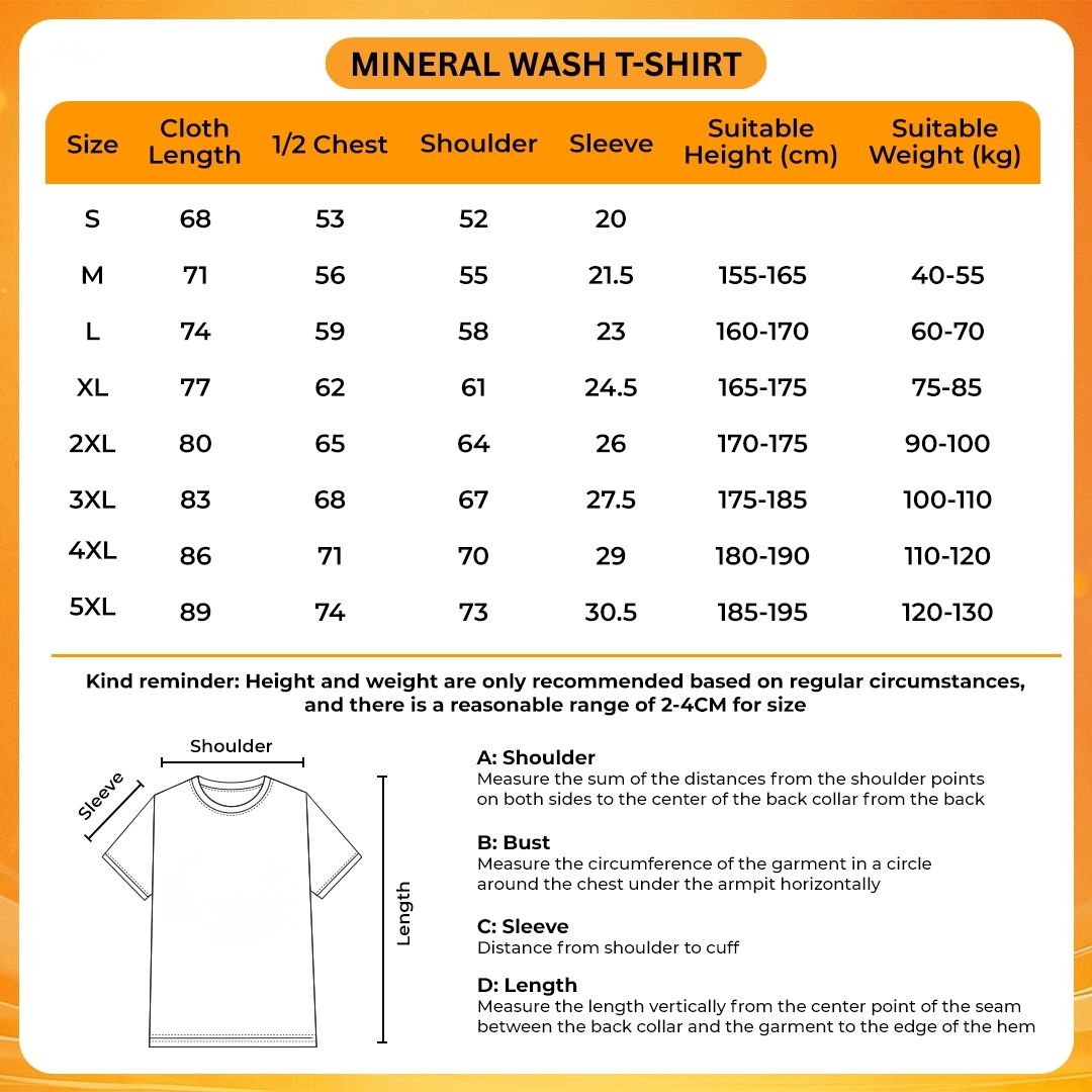 Mineral Wash T Shirt Size Chart - Jujutsu Kaisen AU Shop