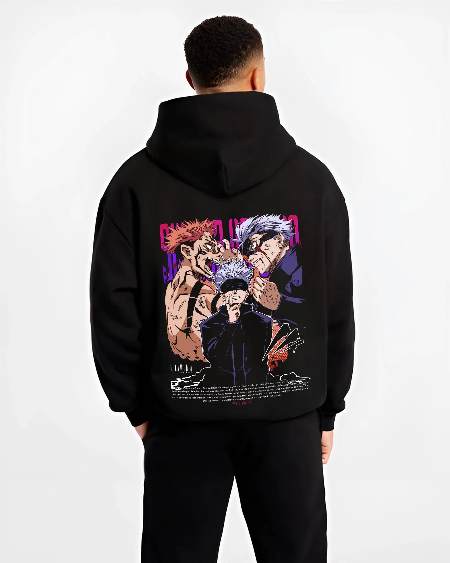 PANJJK B.black hoodie male back view - Jujutsu Kaisen AU Shop