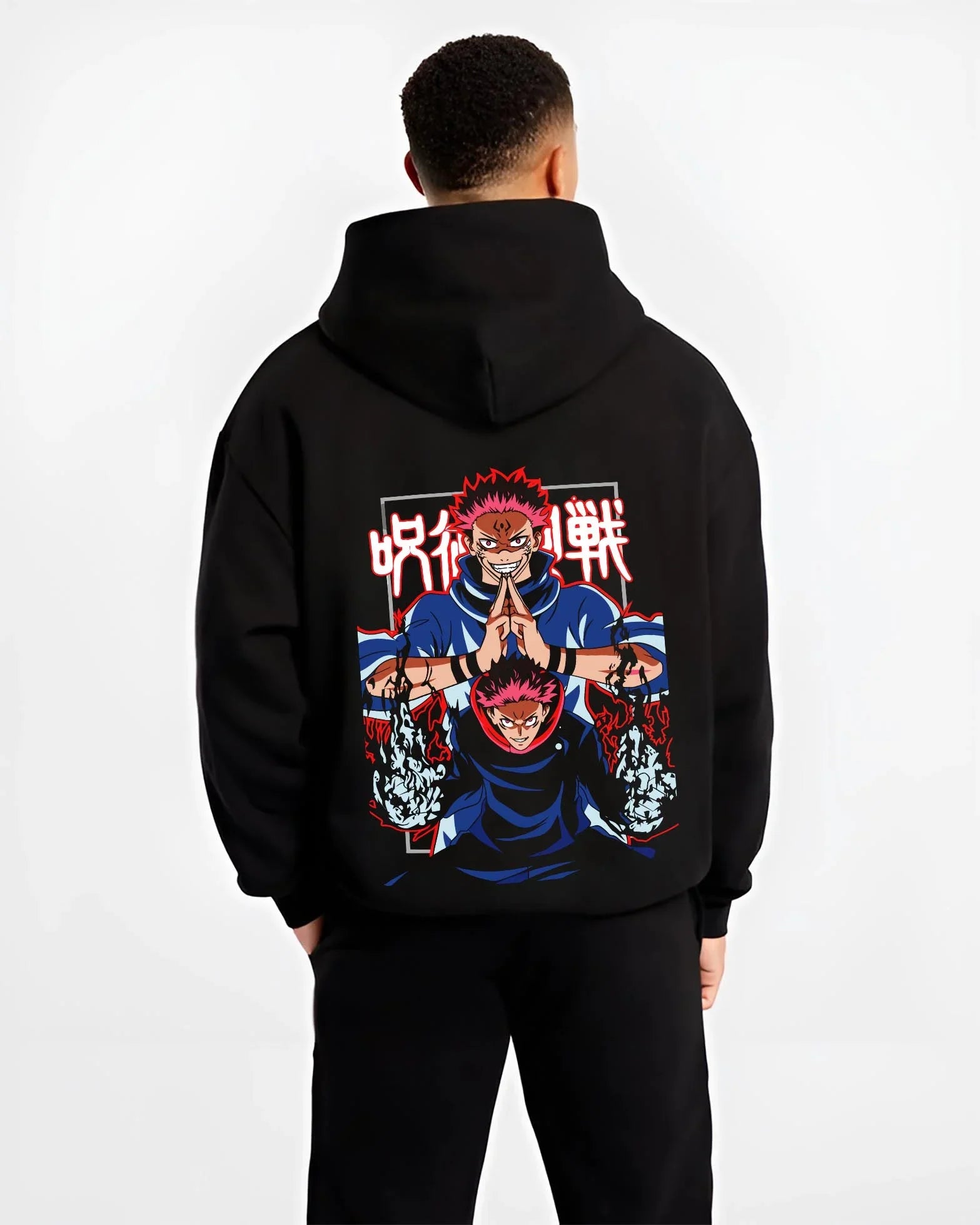 RIKACRS B.black hoodie male back view - Jujutsu Kaisen AU Shop