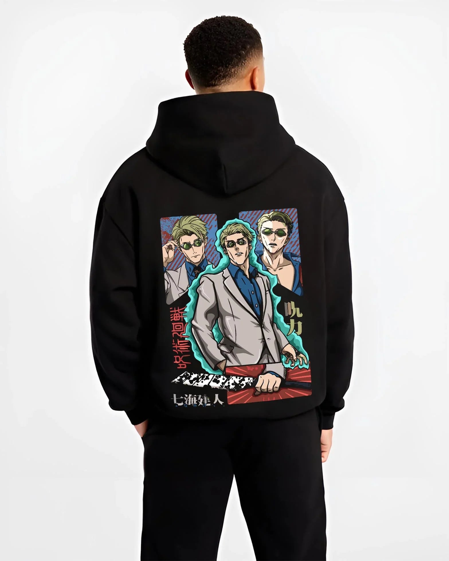 SUITNAN B.black hoodie male back view - Jujutsu Kaisen AU Shop