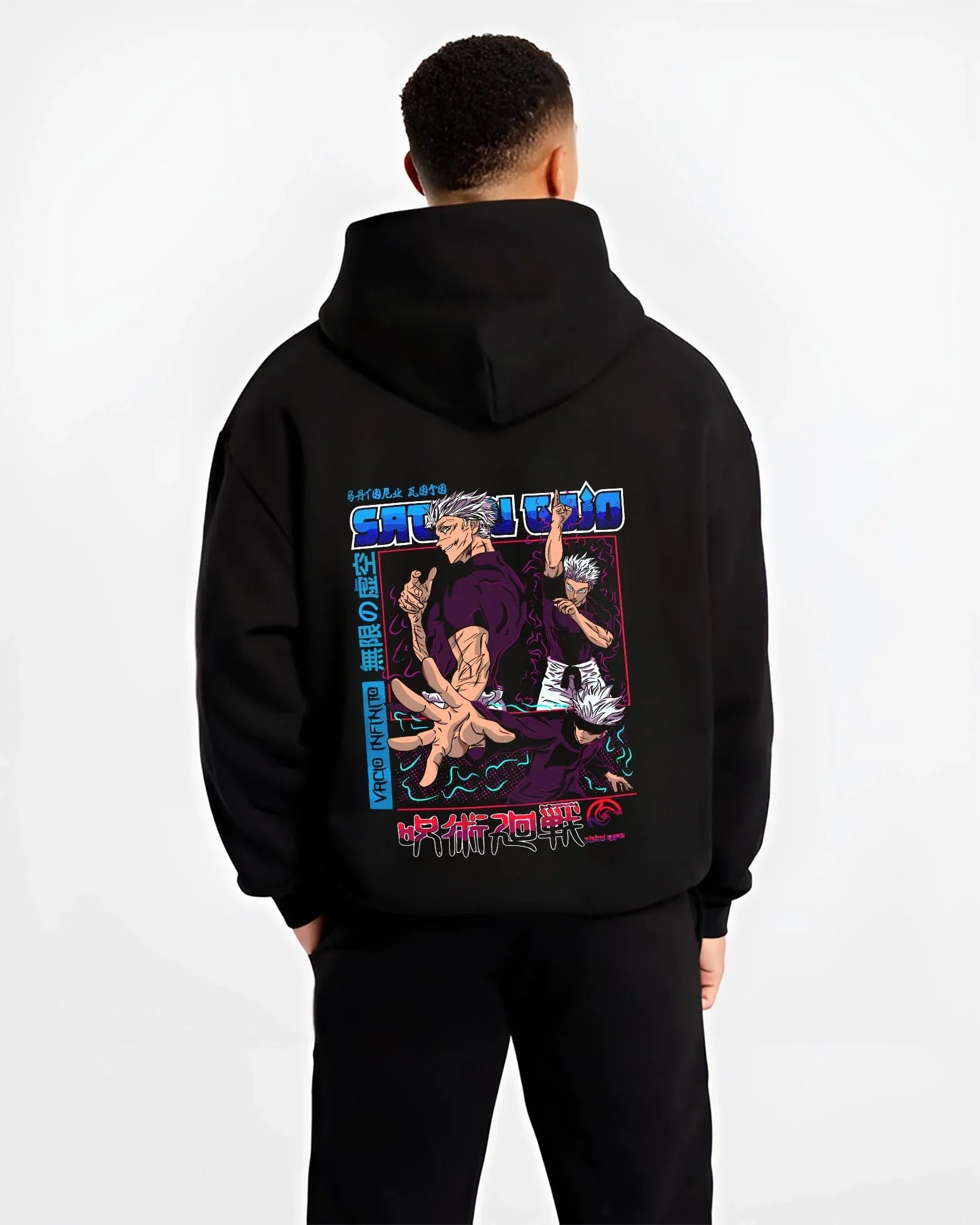 YAGA B.black hoodie male back view - Jujutsu Kaisen AU Shop