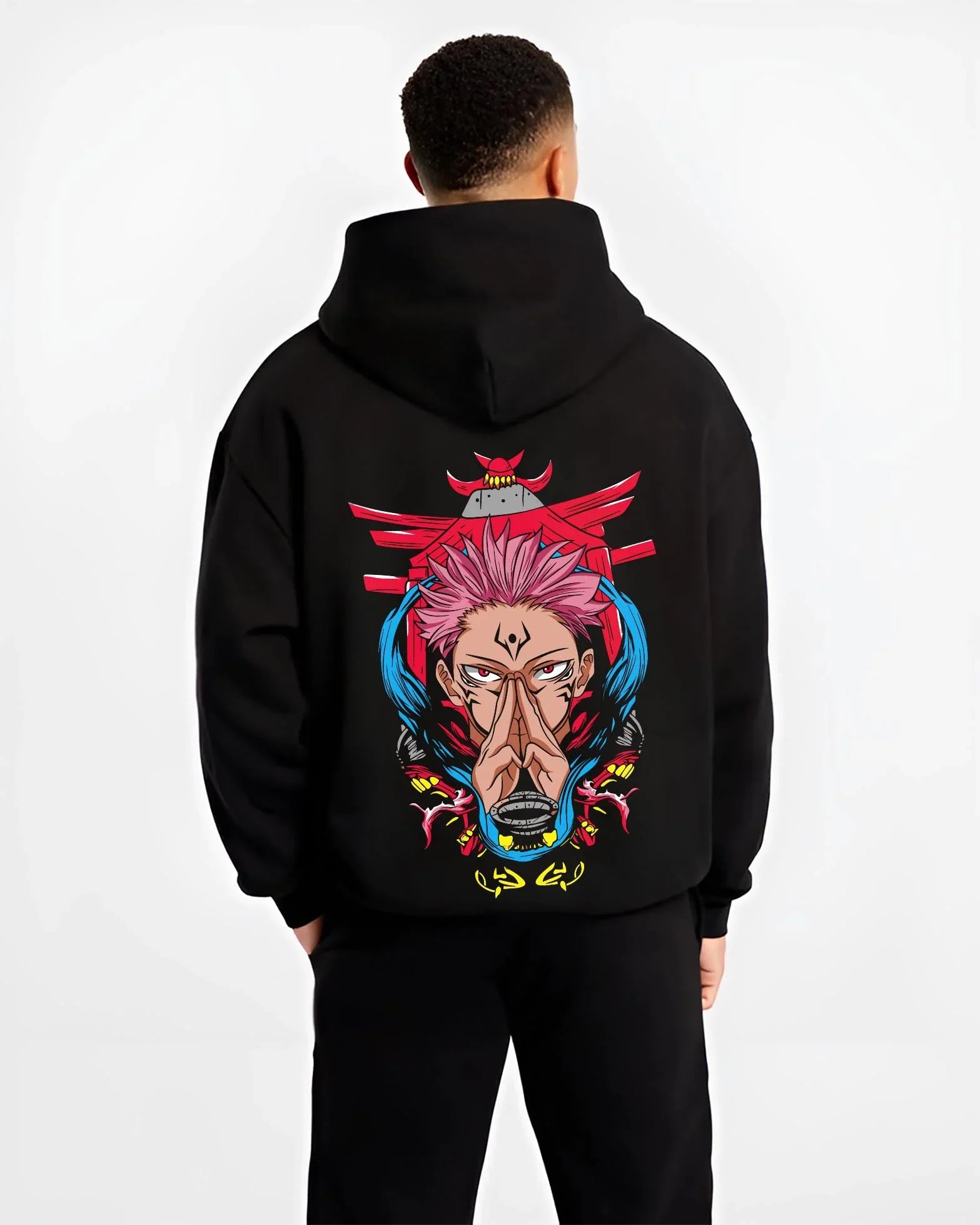 YUTAOK B.black hoodie male back view - Jujutsu Kaisen AU Shop